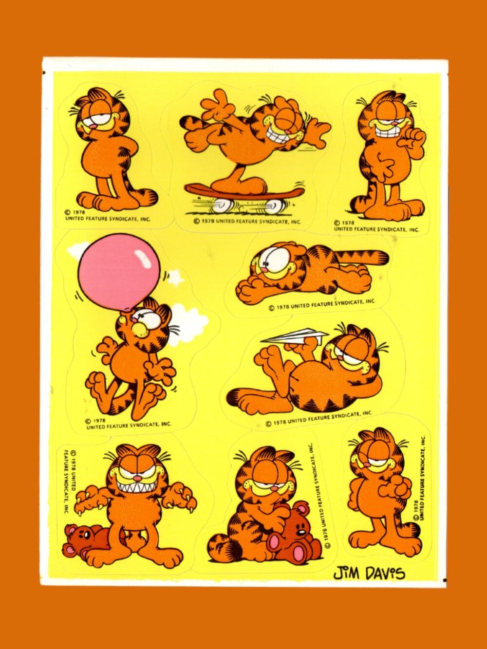 Garfield the Cat Sticker Sheet by Jim Davis Retro Craft & Collecting Vintage 80s